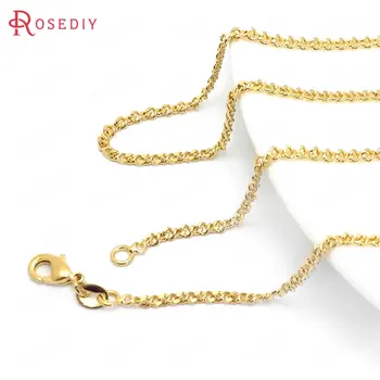 

(37967)2PCS Full length 45CM 24K Gold Color Copper with Lobster Clasps Finished Necklace Chains Jewelry Making Supplies