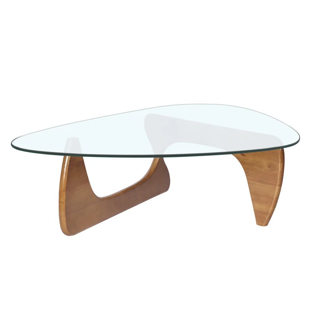 Modern Triangle Tea Table Tempered Glass Desktop Wood Leg Living Room Desk , Fast shipping from Germany