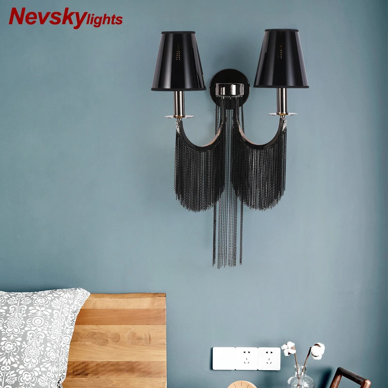 

Modern silver decorative wall lamp for living room Wall lamp with black fringe For bedroom Aluminum wall light for kitchen