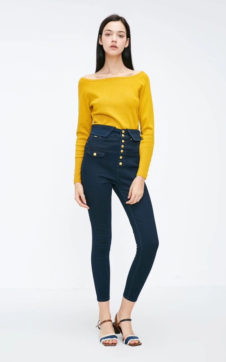 Vero Moda Новые поступления уличный стиль Высокая талия декоративные пуговицы укороченные джинсы | 318349578