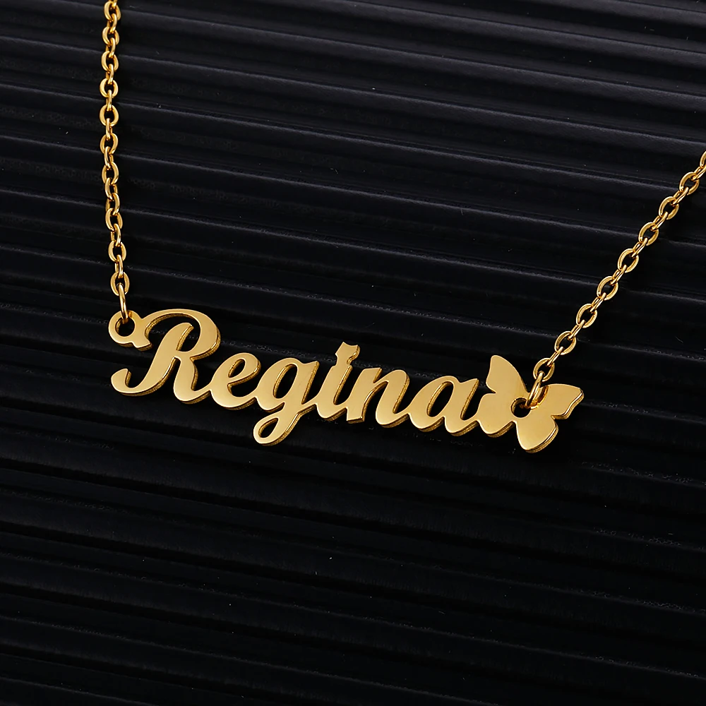 

Customized Stainless Steel Name Necklace Personalized Letter Gold Butterfly Necklace for Women Pendant Nameplate Christmas Gift