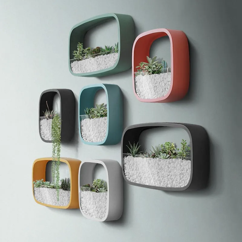 

Creative Square Hanging Flower Pot Iron Art Wall Vase Succulent Plant Planters Modern Home Living Room Wall-mounted Flower Vases