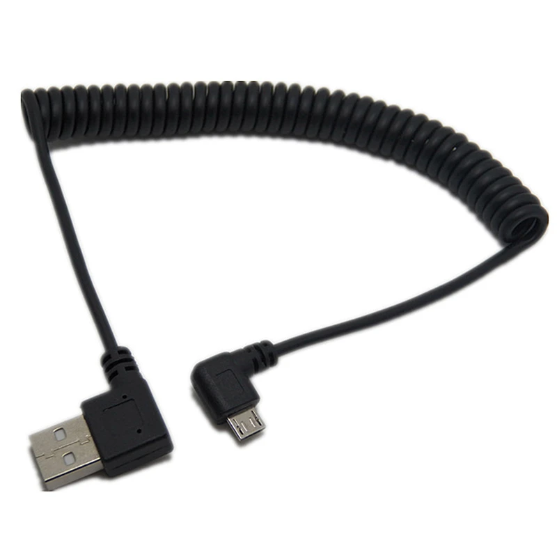 Micro usb Мужской 90 градусов прямоугольный к usb Мужской левый/правый угловой пружинный выдвижной растягивающийся кабель для синхронизации данных и зарядки 1 м