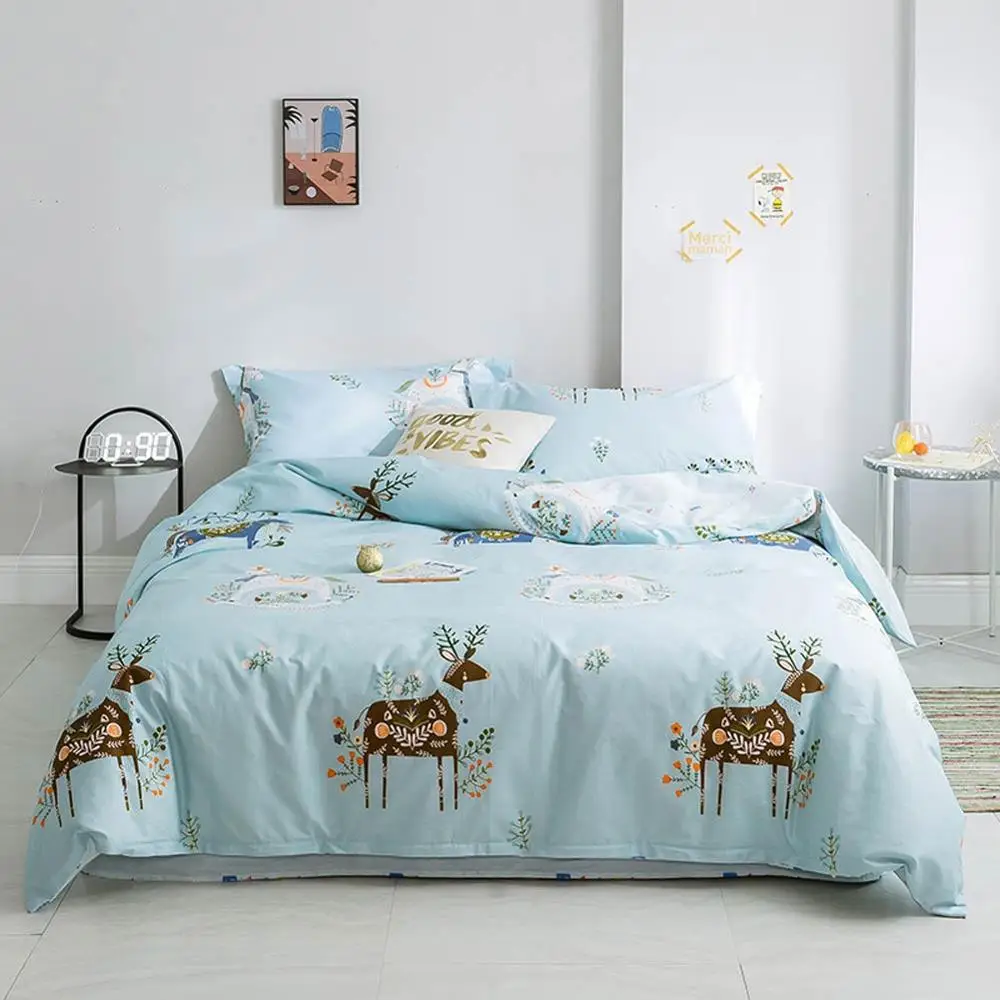 

2019 Floral Deers Nordic Duvet Cover Set Flat Fitted Sheet Cotton Bedlinens Hypoallergenic Twin Queen King Bedlinens