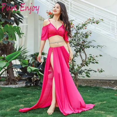 Горячее Надувательство Новое Прибытие Женщины Костюм Bellydance 3 Шт. Набор Серебряный Блеск Ткани Восточный Танец Наряд Красный - Цвет: Родо