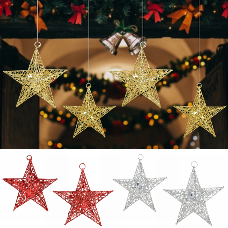 Colgante de estrella de Navidad con purpurina, adorno de estrella hierro de cinco para boda, Festival, Fiesta, árbol, decoración colgante 7, 15/20cm - AliExpress Hogar y jardín