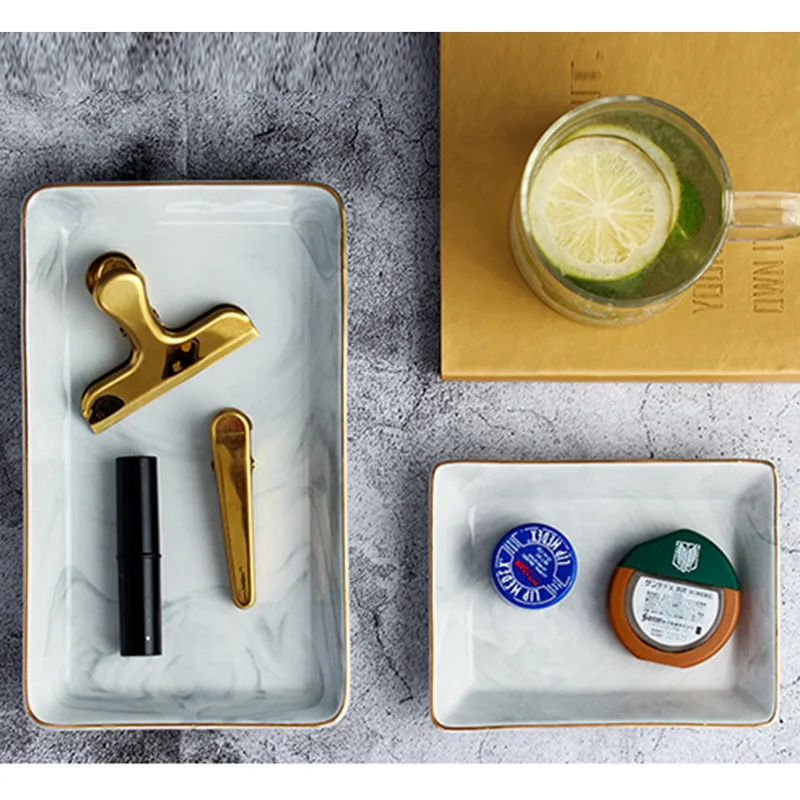

New Ceramics Table Storage Plate Nordic Gold Chic Minimalist Dessert Fruit Jewelry Office Desk Storage Trays Organizer 1pc