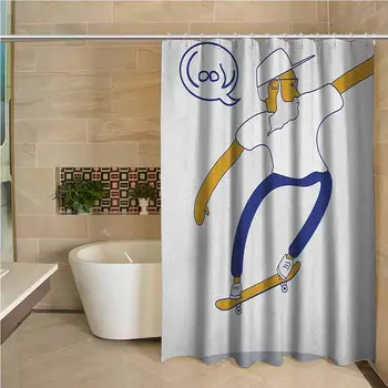 

Indie Waterproof and colorful shower curtain Cool Hipster Old Man on Skateboard with Beard Sunglasses Urban Character Polyester