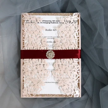 

10pcs Pink Wedding Invitation Lace Pattern Wedding Card Laser Cut Paper Card Announcement Birthday Card Wedding Birthday Party