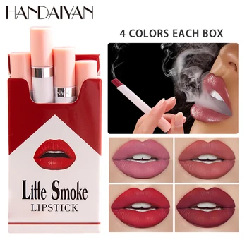 

HANDAIYAN 4Pcs/set Lipstick Cigarette Velvet Matte Waterproof Long Lasting Lipstick Fog Surface Sexy Nude Lipstick Maquillaje
