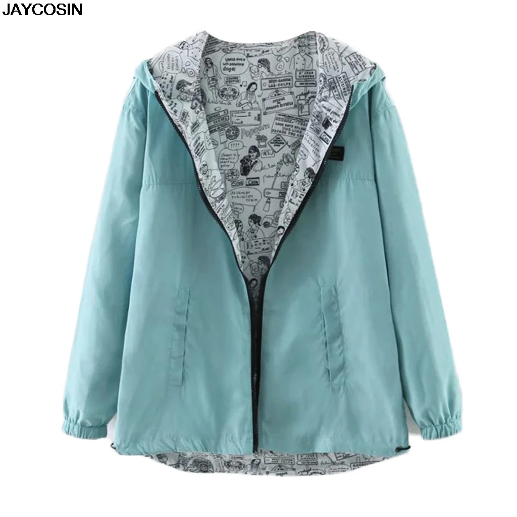 

JAYCOSIN Windbreaker Jacket Women Long Sleeve Two Tone Jacket Autumn Fashion Patchwork Hooded Coats Female red Basic Jacket 9801