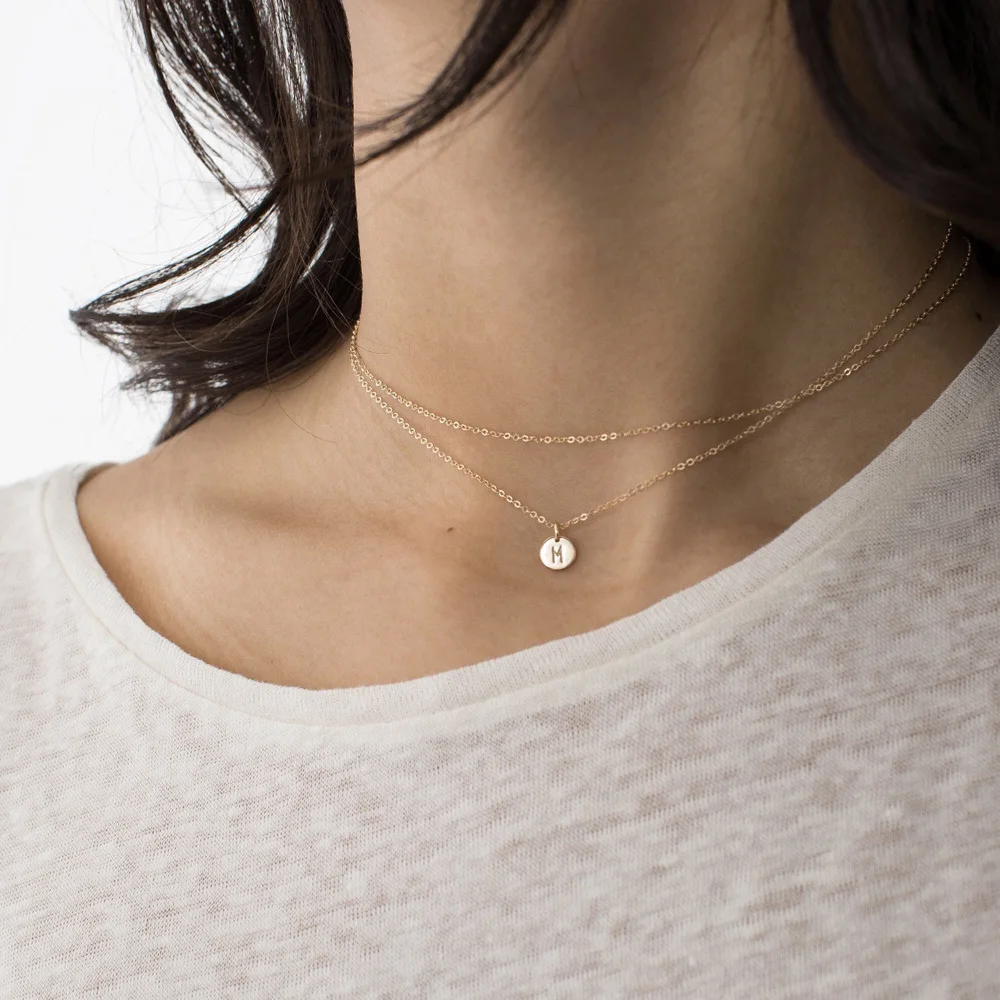 

2-in-1 Tiny Gold Choker Wrap Long Initial Necklace Custom Name Necklace Personalized Letter Choker Necklace Jewelry 30inch 8mm