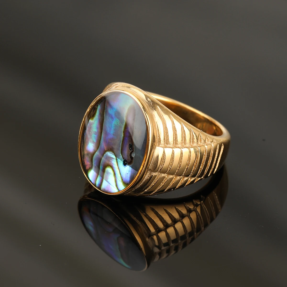 Stainless Steel Ring Retro Natural Colored Shells For Men Women