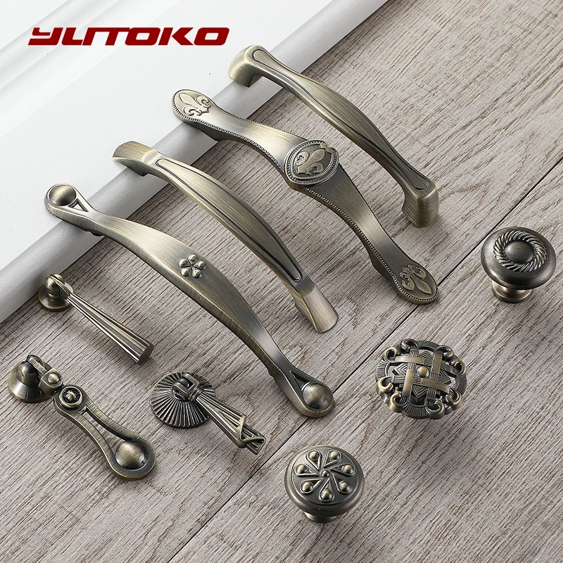 

YUTOKO European Zinc Aolly Antique Luxuriou Cabinet Handles 128mm Kitchen Cupboard Pulls Drawer Singe Hole Knob Furniture Handle