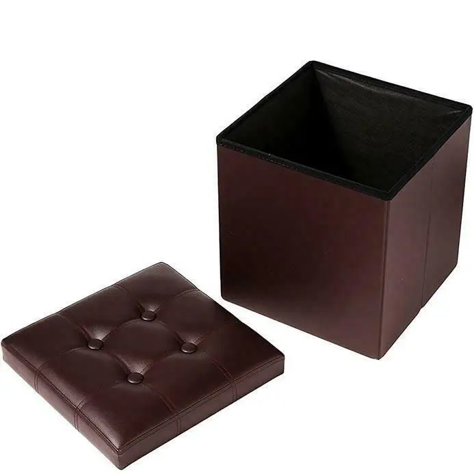 Foldable faux leather storage square cube footrest stool/seat-15 x 15" - Image 6