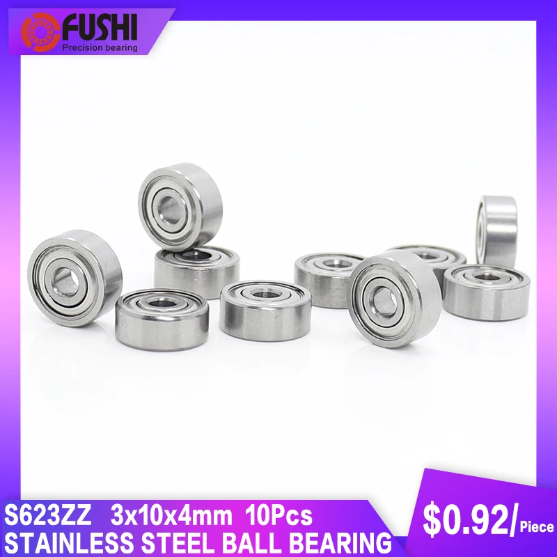 S623ZZ подшипник 3*10*4 мм (10 шт.) ABEC 1 440C ролик из нержавеющей стали S623Z S623|ss| |