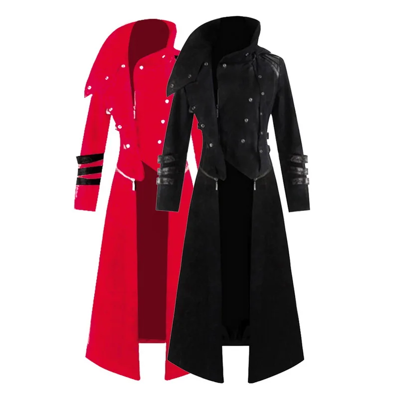 

MJARTORIA Mens Gothic Steampunk Hooded Trench New Fashion Parka Party Costume Performance Clothing Casual Jacket