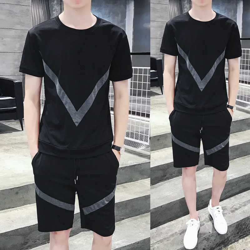 

2019 Summer New Style MEN'S Casual Suit Shorts Short Sleeve T-shirt Suit Men's Fashion Korean-style Slim Fit Sports Set
