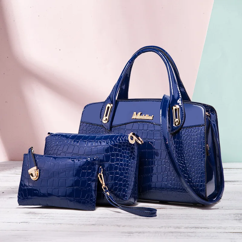 

2019 New Style Crocodile Pattern Patent Leather Fashion Hand Cross-body WOMEN'S Bag Picture-in-Bag Big Bag in Bag