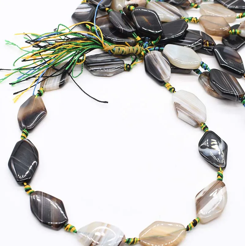 2strands/lot Diamond Black and white stripe smooth agate natural stone For DIY Women Necklace Bracelet Jewelry Making 15
