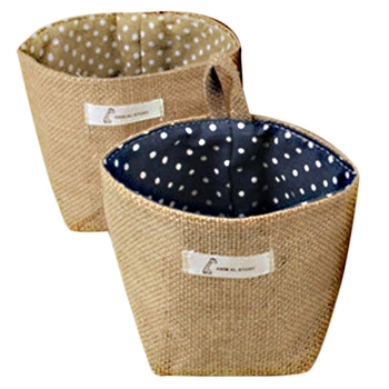 

2Pcs Cotton Linen Art Flower Pot Small Sack Hanging Jute Cotton Dot Storage Basket Storage Bag(Blue Point&Yellow Point)