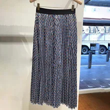 Новая коллекция Весна-лето, модная плиссированная Женская юбка с золотой нитью и геометрическим узором, эластичная резинка на талии