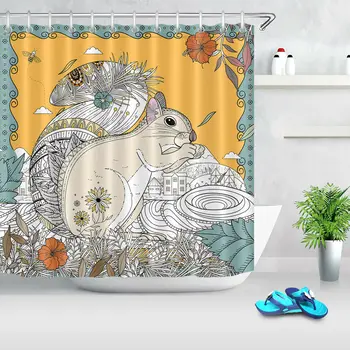 

Abstract Animals Squirrel Flowers Fabric Shower Curtain Set Bathroom Decor Hooks