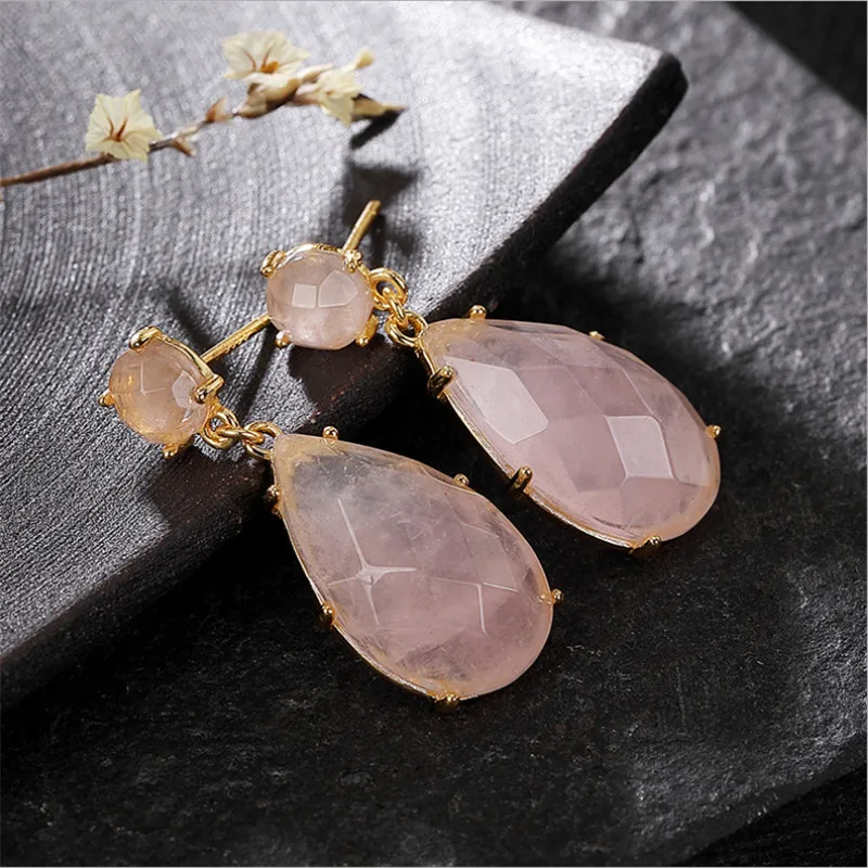

NOT FAKE S925 Sterling silver handmade fine jewelry Strawberry Quartz handicraft vintage artistic boutique Drop Earrings