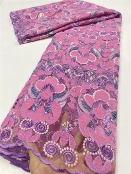 

NI.AI Velvet Lace Fabric for Dress Latest Embroidery Nigerian French Lace Fabrics with Sequins High Quality in Pink XY3668B