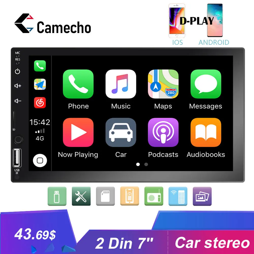 Camecho HD 7 &quotАвторадио 2 Din автомобильное радио Bluetooth Сенсорный экран D Play Авторадио