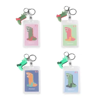 

Transparent Bank Credit Card Bag Holder Cute Dinosaur ID Bus Card Cover Keychain