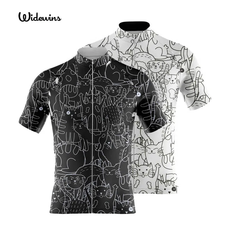Summer Cycling Jersey Men Mountain Bike Spandex Uniforms Team MTB Bicycle Clothing Sleeves Wear Cycling Jersey Black Cat Shirt Cycling Jersey