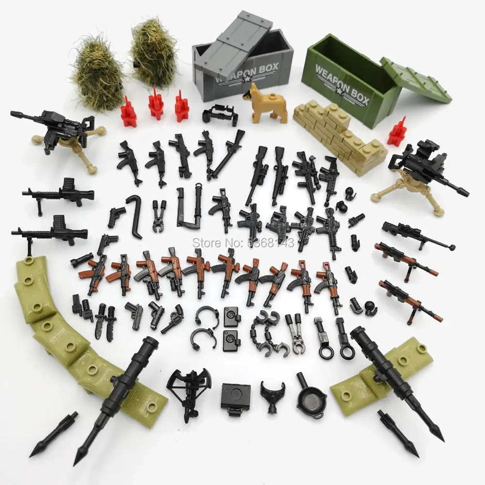  Custom Military Army Legoed Weapons and Accessories Set，Accessories - Hats Weapons Tools Military B