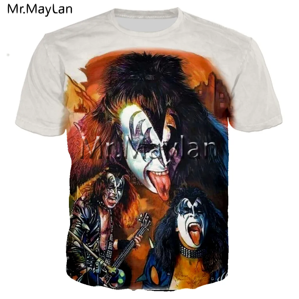 Футболка Мужская/женская с 3D принтом Kiss Rock Повседневная Уличная одежда в стиле