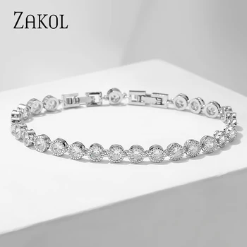 

ZAKOL Luxury Cubic Zirconia Tennis Bracelets Iced Out Chain Crystal Wedding Bracelet for Women Men Gold Silver Color Bracelet