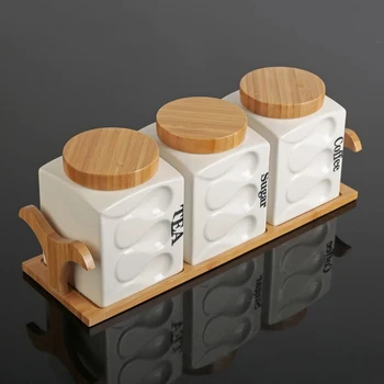 

Set of cans for bulk products " Estet. Waves", 900 ml, 3 PCs, on a wooden stand