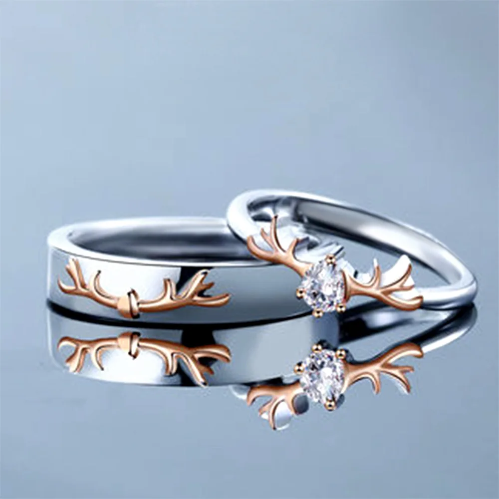 

Fashion Elk Horn Ring for Couple Crystal Zircon Simple Stylish Design Delicate Anniversary Gift Love Rings Statement Jewelry