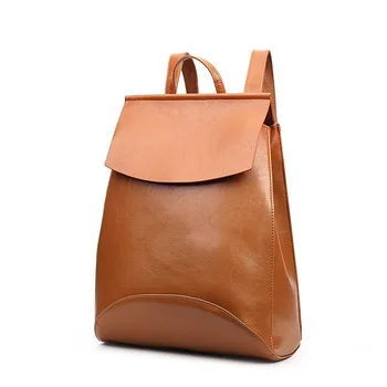 

Women's bag 2019 new pu backpack women's Korean oil wax leather wild travel backpack casual trend bag Solid Softback Zipper