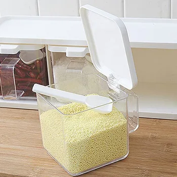 

Three Grid Seasoning Box, Pull-type Solid Dust-proof Transparent Seasoning Jar With Spoon, Smooth Or Pattern, Random
