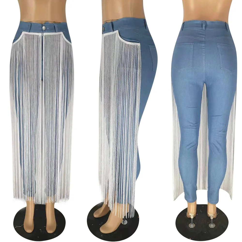 Wjustforu модные джинсы с бахромой для женщин 2 цвета Bodycon элегантный карандаш джинсовые брюки женские легкие повседневные Клубные джинсы