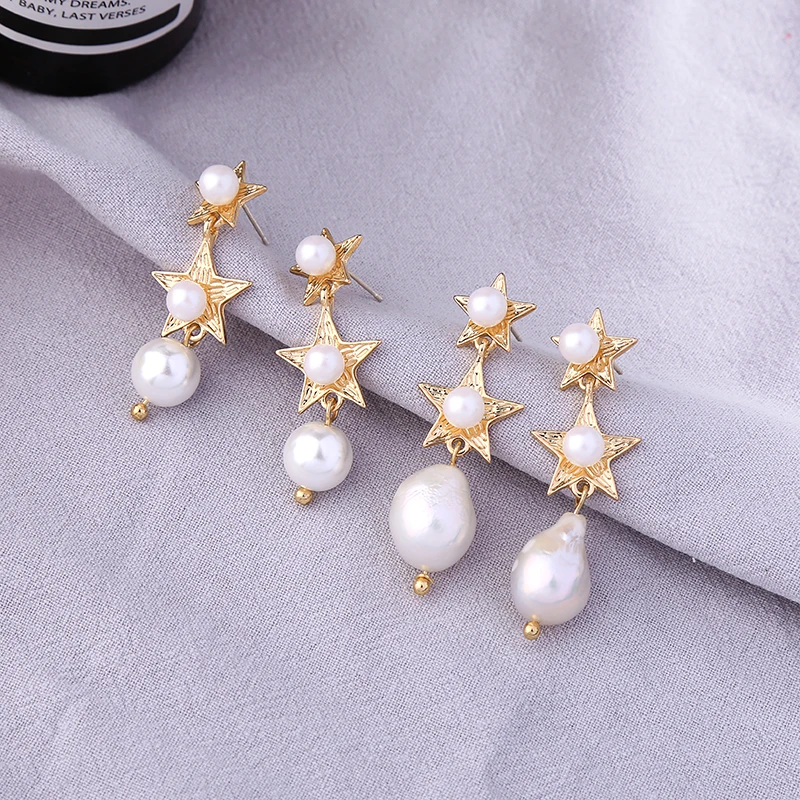 

kissme Two-type Exquisite Glass Pearl&Cultured Pearl Gold Color Star Drop Earrings 2019 New Fashion Women Jewelry Free Shipping