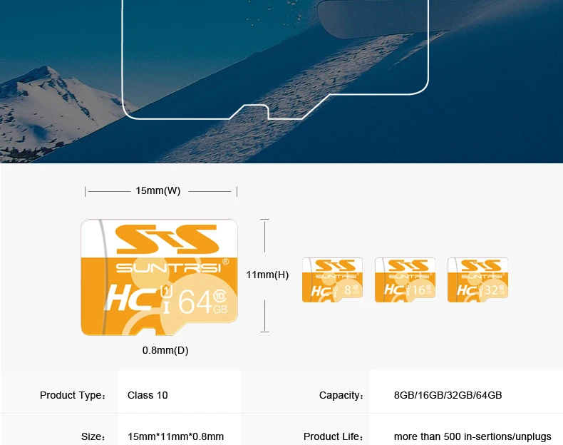 Suntrsi микро TF SD Card 64 Гб оперативной памяти, 32 Гб встроенной памяти, память высокоскоростная карта 48 МБ/с. Class 10 16 Гб мини карта памяти TF для телефона и камеры