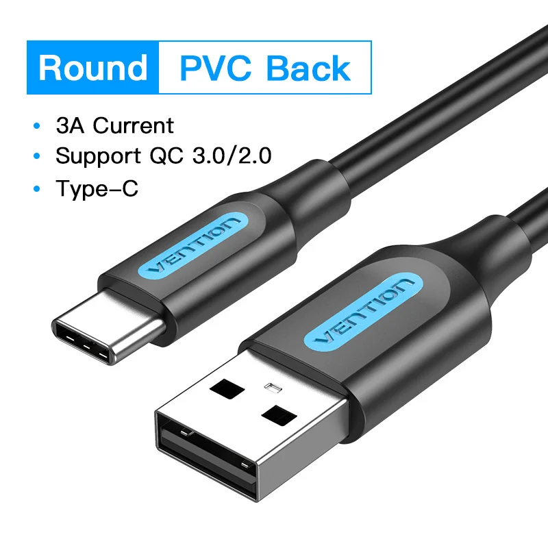 thumbnail image 1 of Cable USB tipo C Vention para Samsung Poco S21, carga rápida 3A, cable de datos USB C para Xiaomi Redmi Note 8, cable tipo C, 1 of 5