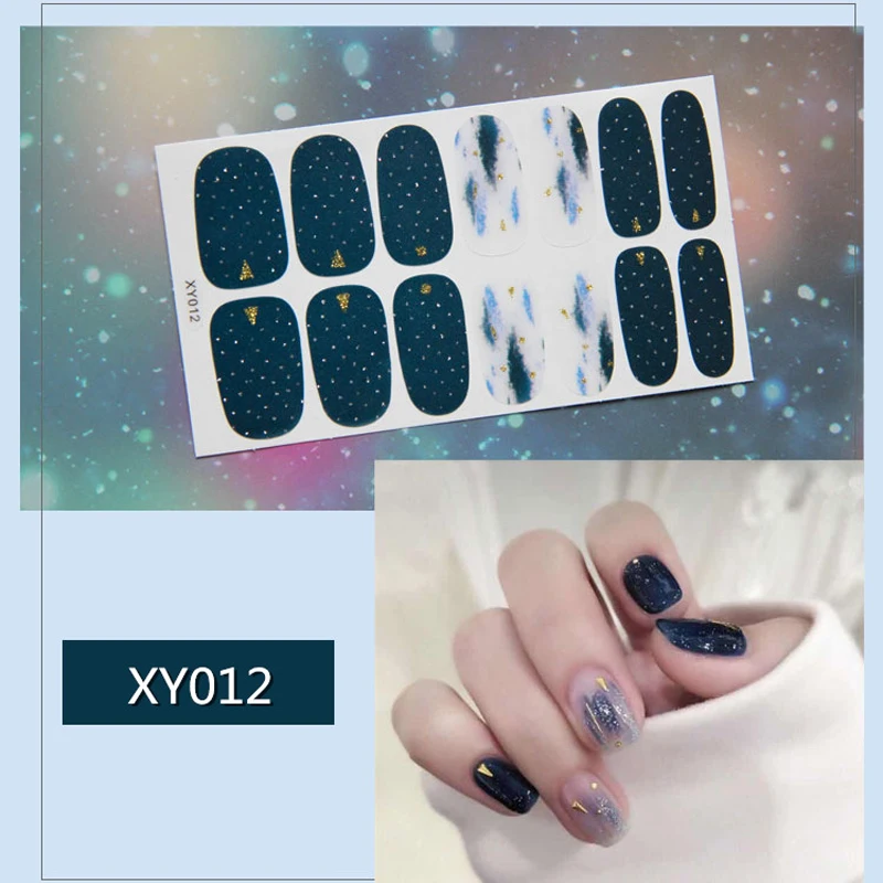 Lamemoria 14 типсов Луна Звезда полное покрытие наклейки для ногтей Обертывания украшения DIY для красоты ногтей наклейки простые наклейки самоклеющиеся - Цвет: XY012
