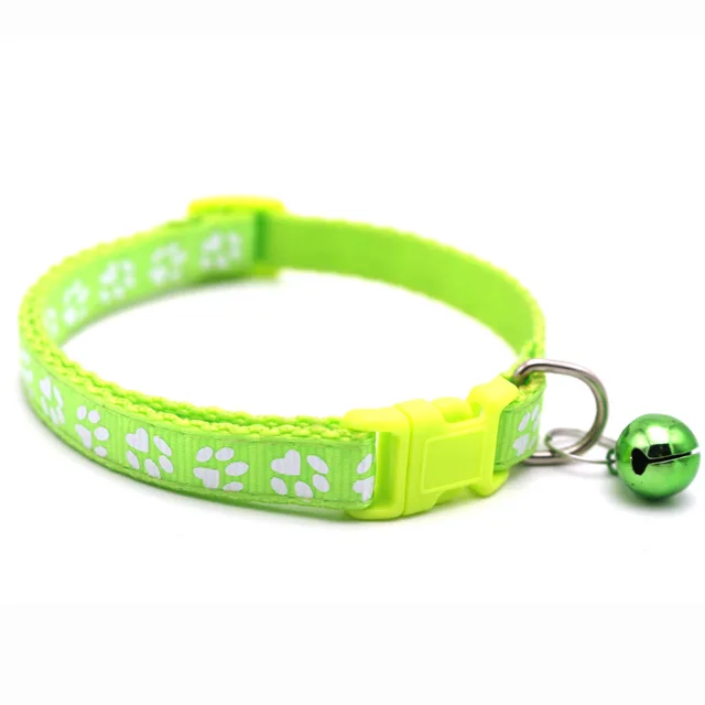 The New Pet Collar, Adjustable Colored Collar with Bell for Positioning and Cat Paw Dog Print Traction Accessories Fluorescent green