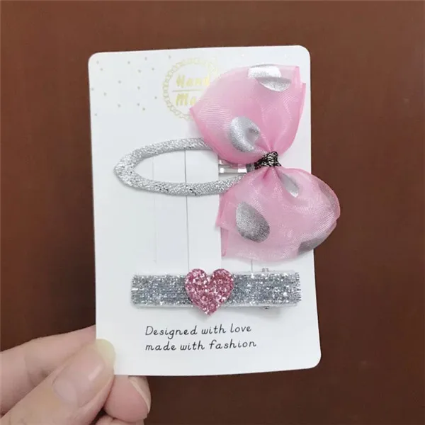 pink 20 компл./лот милый узор в горошек; бант для волос клип шифон BB зажим шпильки с сердечками; модные аксессуары для волос Детские принцессы волос Головные уборы лучший подарок - Цвет: pink