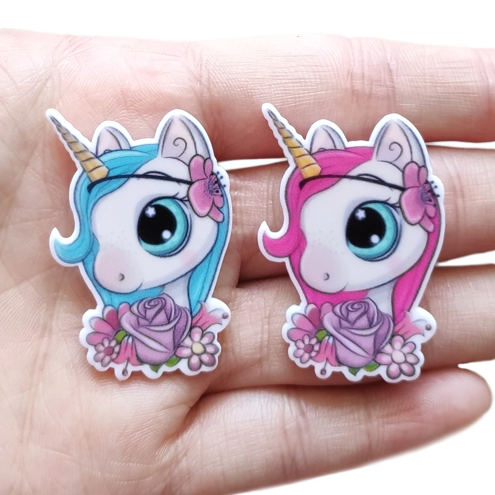 

50pcs 2 Styles Mixed Cartoon Flower Unicorn Flatback Resin Cabochon Horse Planar Resin Crafts For Home Decoration Accessories