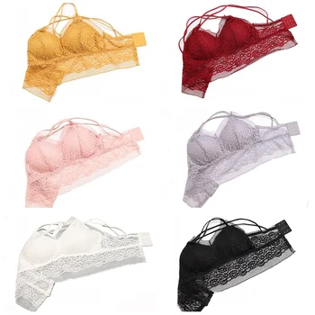 

Women Lace Wrapped Chest Padded Bra Beauty Back Tube Top Female Embroidered Lace Bras Underwear