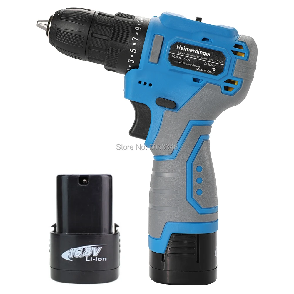 

16.8 V lithium battery powered brushless cordless drill screwdriver drill with two 2.0Ah battery