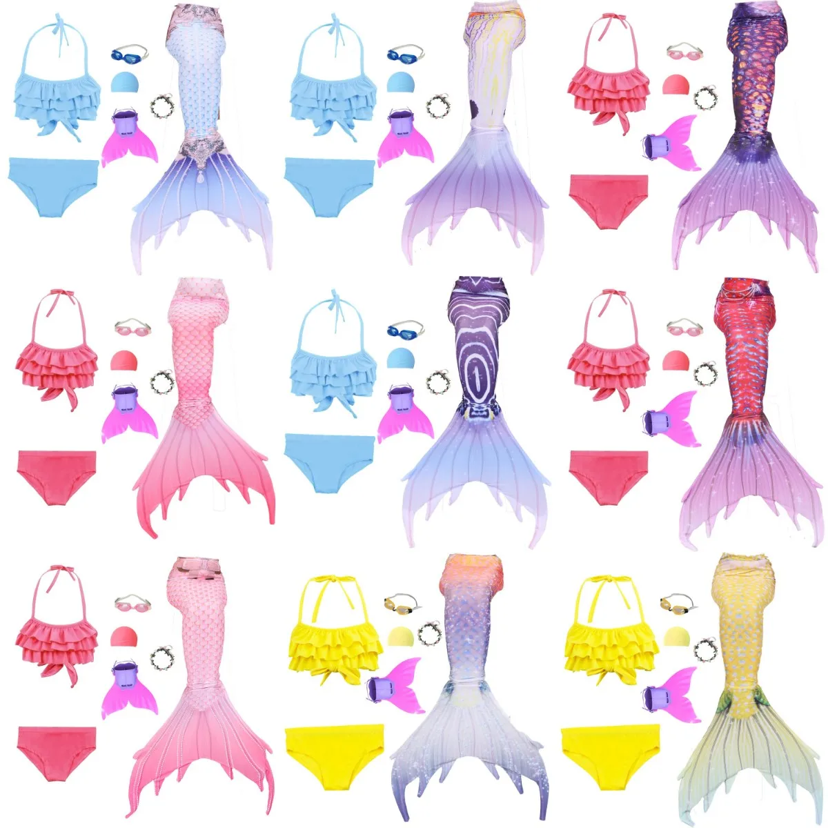 

Mermaid Swimming Tails for Kids Girls Summer Beach Wear Swimsuits Little Mermaid Fancy Mermaid Tails with Fins Monofin Flipper